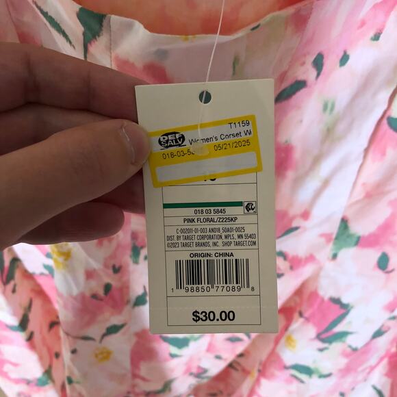 A New Day NWT Women's Corset Woven Mini A-Line Dress Pink Floral Size 16 - Picture 6 of 11